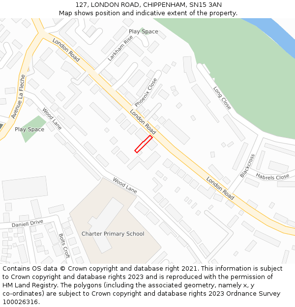 127, LONDON ROAD, CHIPPENHAM, SN15 3AN: Location map and indicative extent of plot