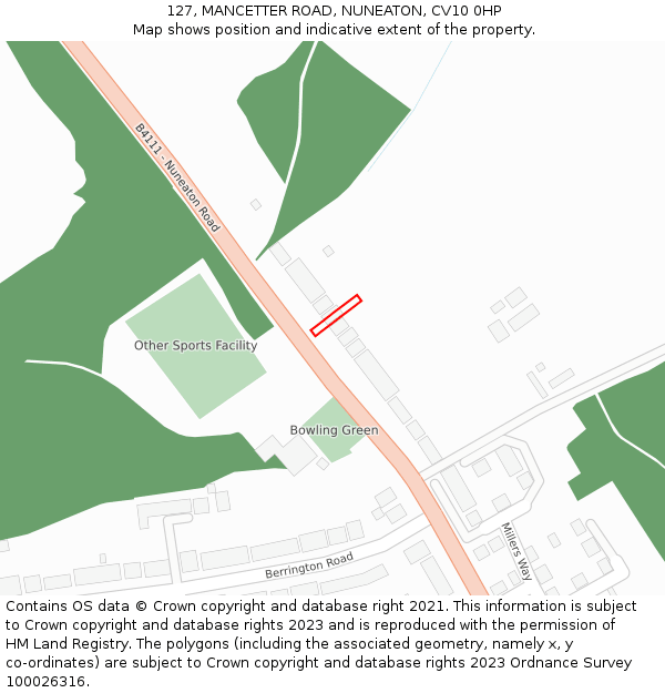 127, MANCETTER ROAD, NUNEATON, CV10 0HP: Location map and indicative extent of plot