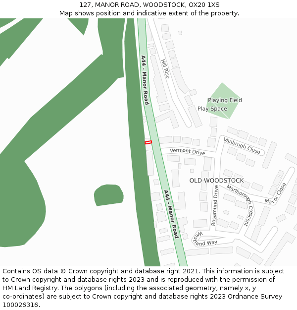 127, MANOR ROAD, WOODSTOCK, OX20 1XS: Location map and indicative extent of plot