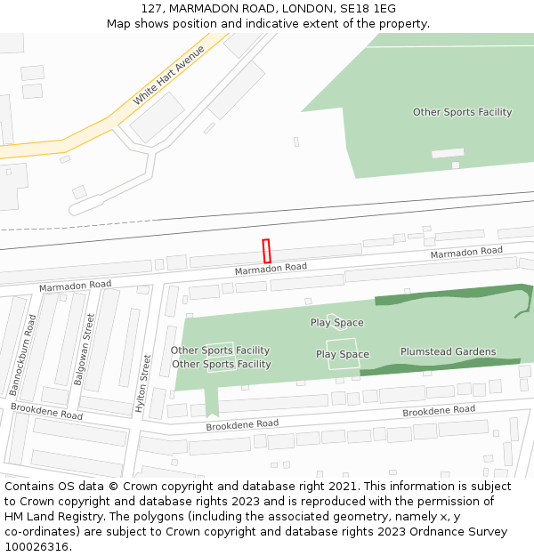127, MARMADON ROAD, LONDON, SE18 1EG: Location map and indicative extent of plot