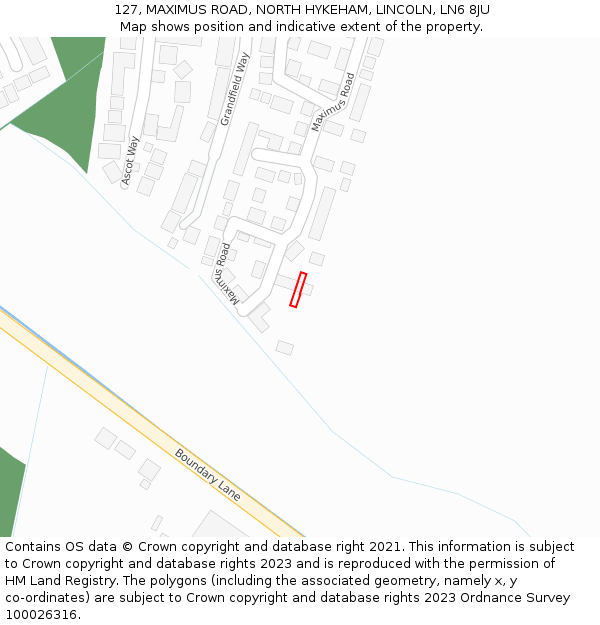 127, MAXIMUS ROAD, NORTH HYKEHAM, LINCOLN, LN6 8JU: Location map and indicative extent of plot