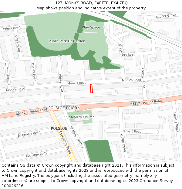 127, MONKS ROAD, EXETER, EX4 7BQ: Location map and indicative extent of plot