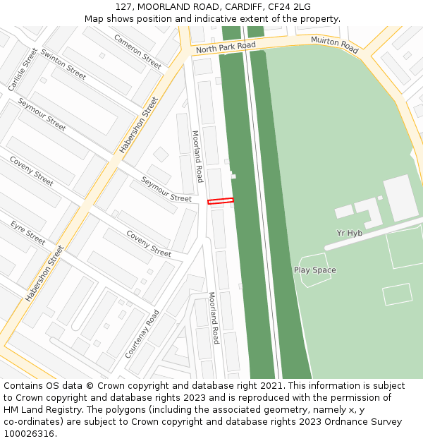 127, MOORLAND ROAD, CARDIFF, CF24 2LG: Location map and indicative extent of plot
