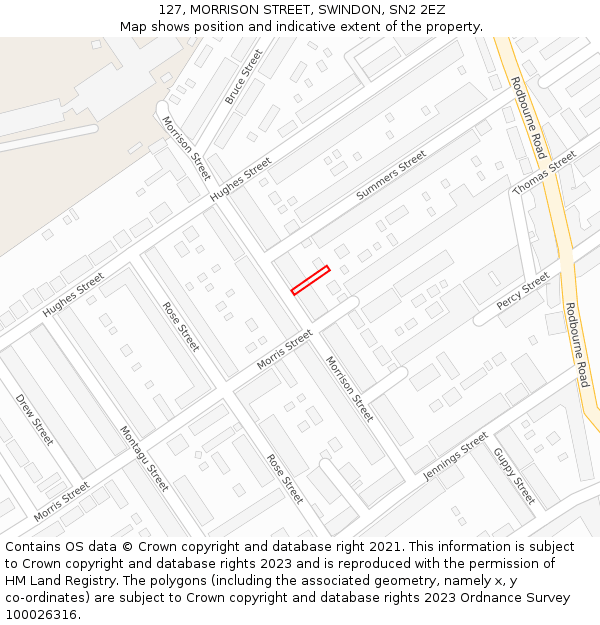 127, MORRISON STREET, SWINDON, SN2 2EZ: Location map and indicative extent of plot