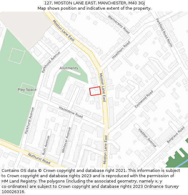 127, MOSTON LANE EAST, MANCHESTER, M40 3GJ: Location map and indicative extent of plot