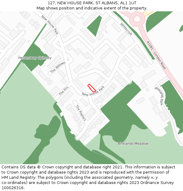 127, NEW HOUSE PARK, ST ALBANS, AL1 1UT: Location map and indicative extent of plot
