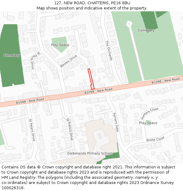 127, NEW ROAD, CHATTERIS, PE16 6BU: Location map and indicative extent of plot