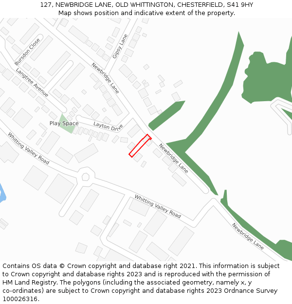 127, NEWBRIDGE LANE, OLD WHITTINGTON, CHESTERFIELD, S41 9HY: Location map and indicative extent of plot