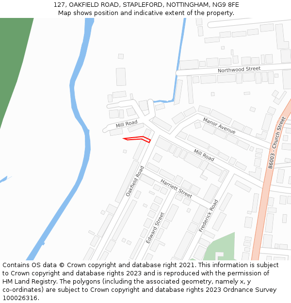 127, OAKFIELD ROAD, STAPLEFORD, NOTTINGHAM, NG9 8FE: Location map and indicative extent of plot