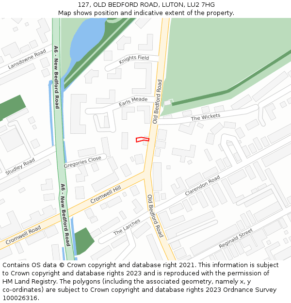 127, OLD BEDFORD ROAD, LUTON, LU2 7HG: Location map and indicative extent of plot