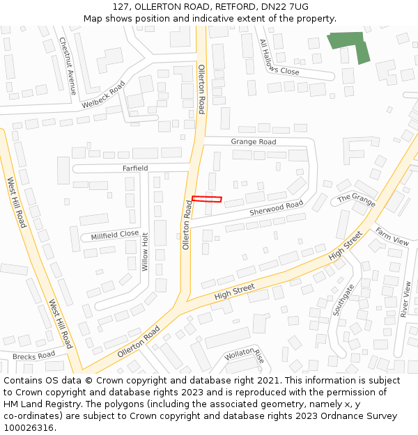 127, OLLERTON ROAD, RETFORD, DN22 7UG: Location map and indicative extent of plot
