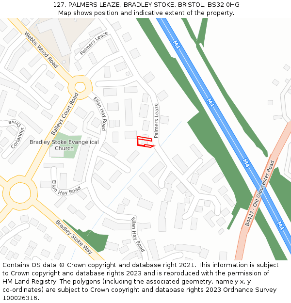 127, PALMERS LEAZE, BRADLEY STOKE, BRISTOL, BS32 0HG: Location map and indicative extent of plot