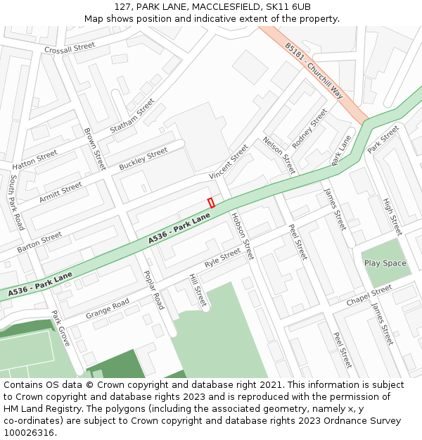 127, PARK LANE, MACCLESFIELD, SK11 6UB: Location map and indicative extent of plot