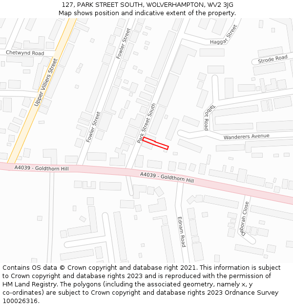127, PARK STREET SOUTH, WOLVERHAMPTON, WV2 3JG: Location map and indicative extent of plot