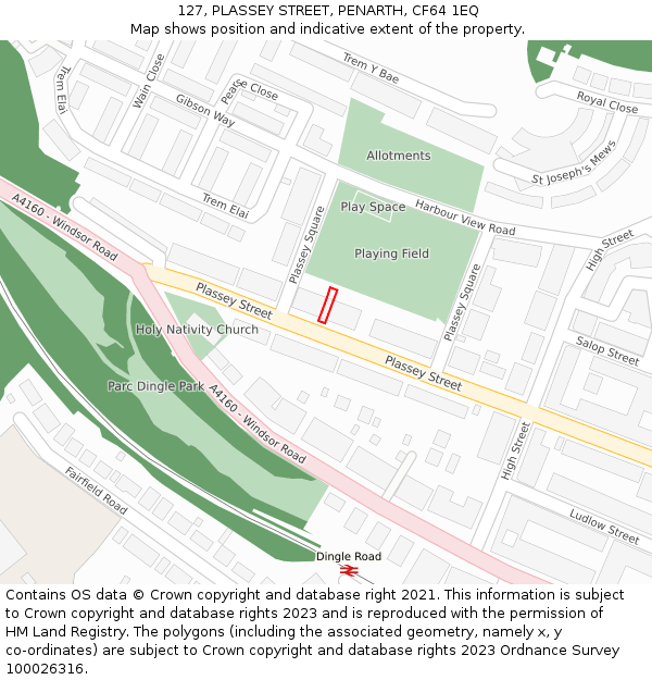 127, PLASSEY STREET, PENARTH, CF64 1EQ: Location map and indicative extent of plot