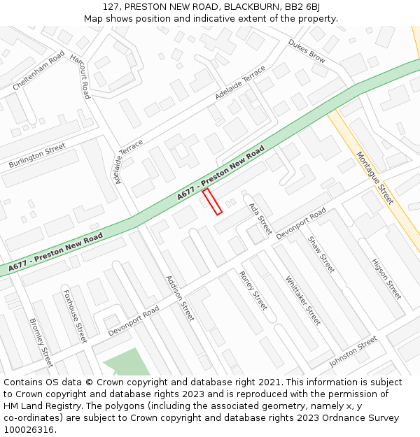 127, PRESTON NEW ROAD, BLACKBURN, BB2 6BJ: Location map and indicative extent of plot