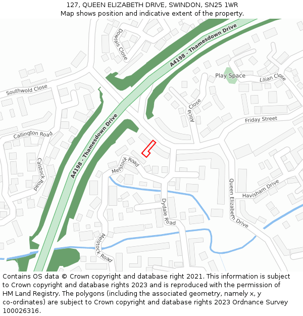 127, QUEEN ELIZABETH DRIVE, SWINDON, SN25 1WR: Location map and indicative extent of plot
