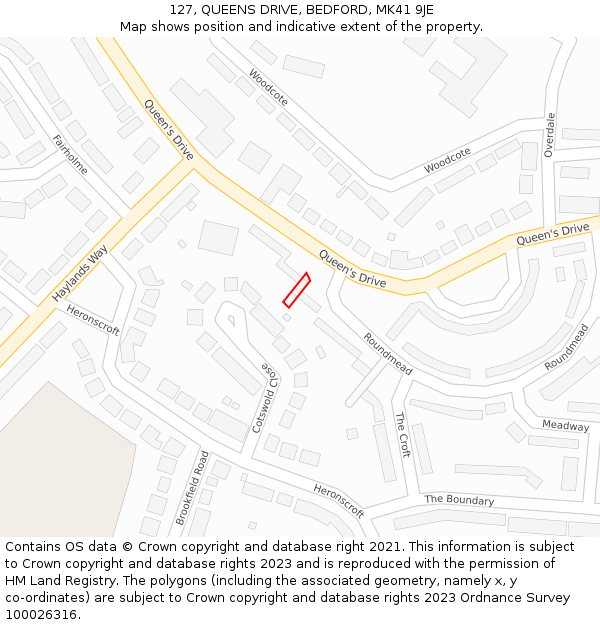 127, QUEENS DRIVE, BEDFORD, MK41 9JE: Location map and indicative extent of plot