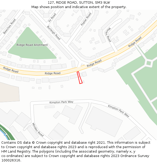 127, RIDGE ROAD, SUTTON, SM3 9LW: Location map and indicative extent of plot