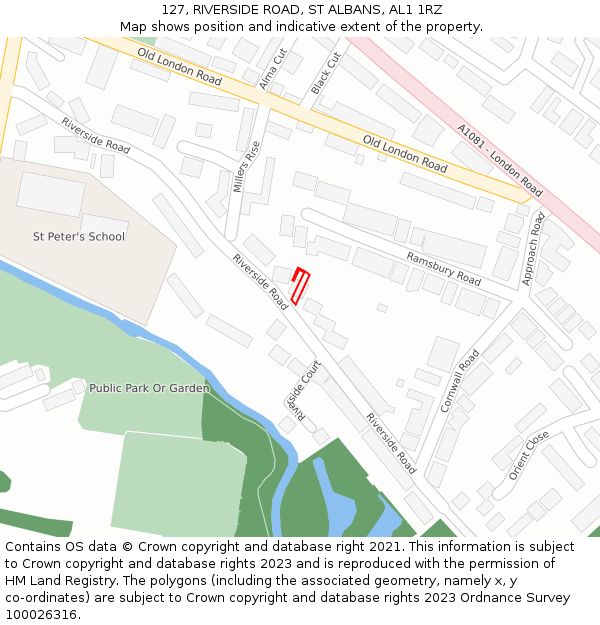 127, RIVERSIDE ROAD, ST ALBANS, AL1 1RZ: Location map and indicative extent of plot