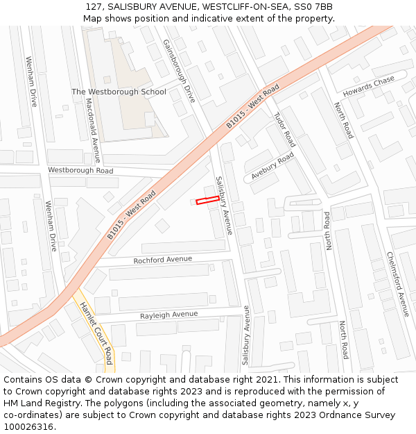 127, SALISBURY AVENUE, WESTCLIFF-ON-SEA, SS0 7BB: Location map and indicative extent of plot