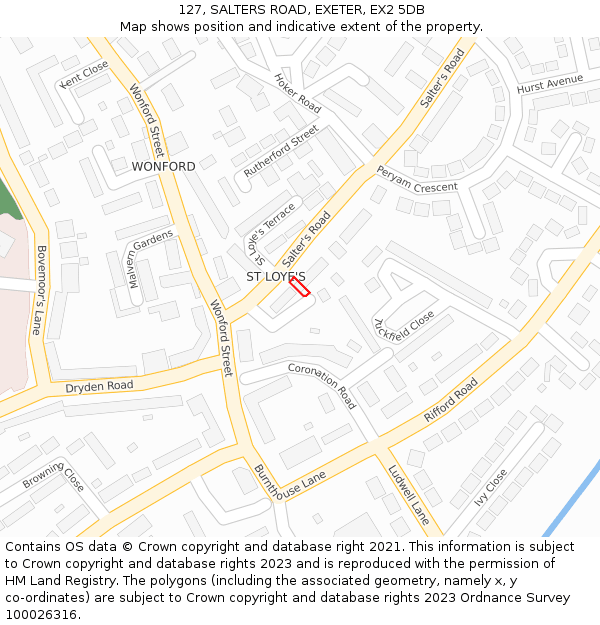 127, SALTERS ROAD, EXETER, EX2 5DB: Location map and indicative extent of plot