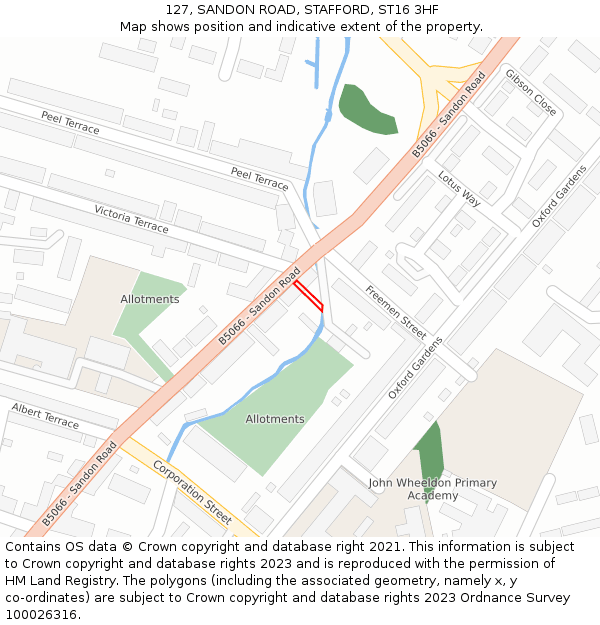 127, SANDON ROAD, STAFFORD, ST16 3HF: Location map and indicative extent of plot
