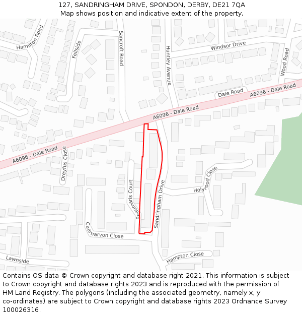 127, SANDRINGHAM DRIVE, SPONDON, DERBY, DE21 7QA: Location map and indicative extent of plot