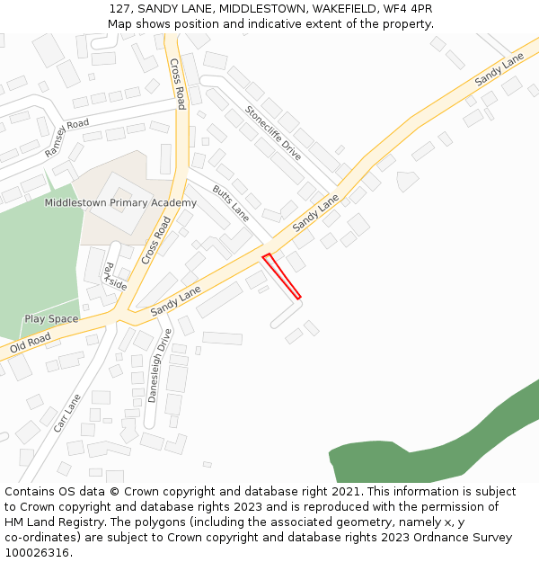 127, SANDY LANE, MIDDLESTOWN, WAKEFIELD, WF4 4PR: Location map and indicative extent of plot
