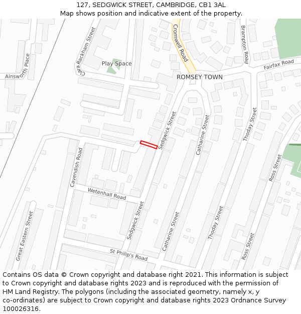 127, SEDGWICK STREET, CAMBRIDGE, CB1 3AL: Location map and indicative extent of plot