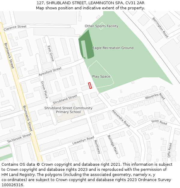 127, SHRUBLAND STREET, LEAMINGTON SPA, CV31 2AR: Location map and indicative extent of plot