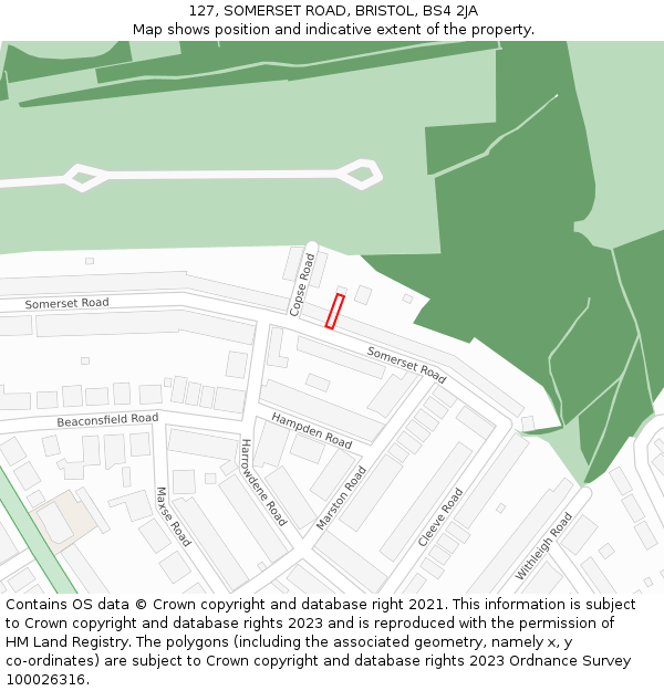 127, SOMERSET ROAD, BRISTOL, BS4 2JA: Location map and indicative extent of plot