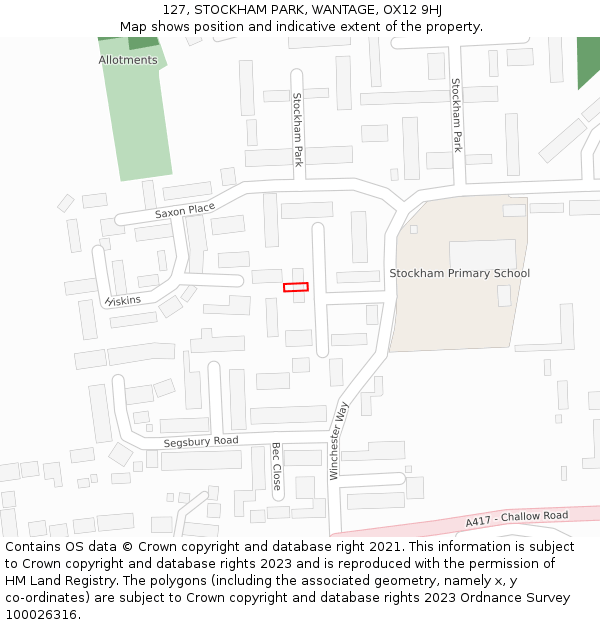 127, STOCKHAM PARK, WANTAGE, OX12 9HJ: Location map and indicative extent of plot