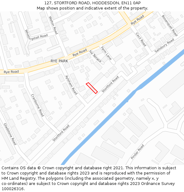 127, STORTFORD ROAD, HODDESDON, EN11 0AP: Location map and indicative extent of plot