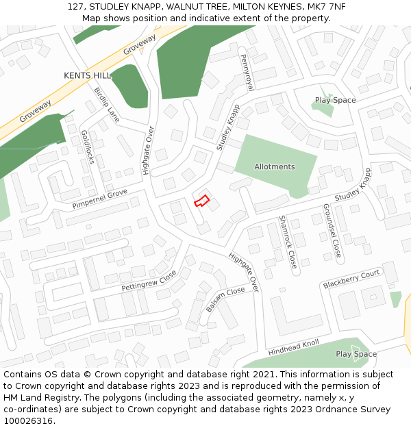127, STUDLEY KNAPP, WALNUT TREE, MILTON KEYNES, MK7 7NF: Location map and indicative extent of plot