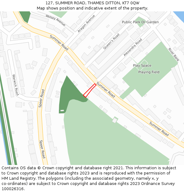 127, SUMMER ROAD, THAMES DITTON, KT7 0QW: Location map and indicative extent of plot