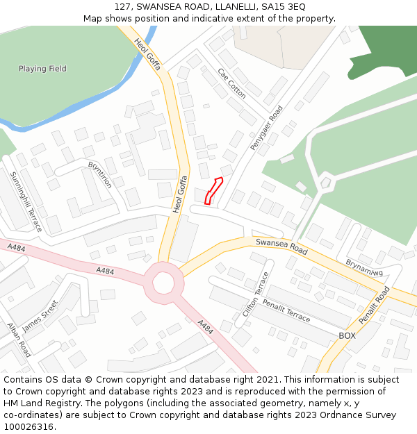 127, SWANSEA ROAD, LLANELLI, SA15 3EQ: Location map and indicative extent of plot