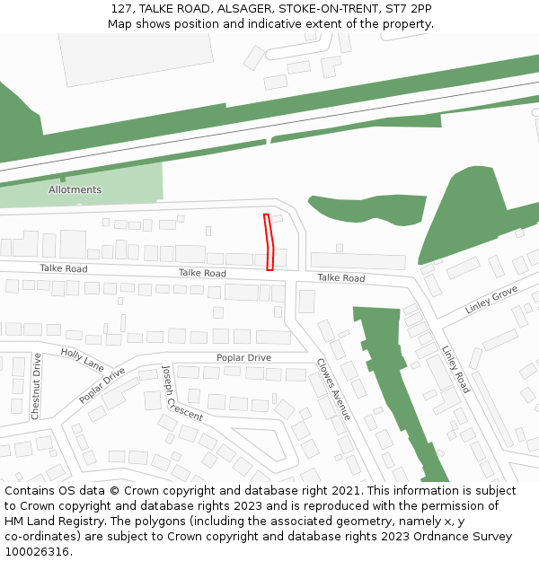 127, TALKE ROAD, ALSAGER, STOKE-ON-TRENT, ST7 2PP: Location map and indicative extent of plot