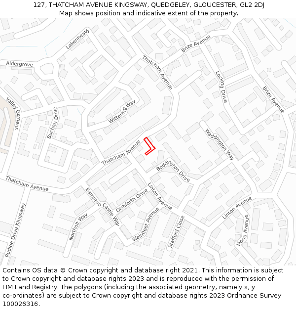 127, THATCHAM AVENUE KINGSWAY, QUEDGELEY, GLOUCESTER, GL2 2DJ: Location map and indicative extent of plot