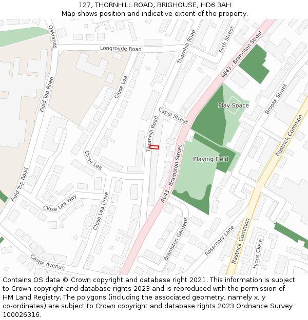 127, THORNHILL ROAD, BRIGHOUSE, HD6 3AH: Location map and indicative extent of plot