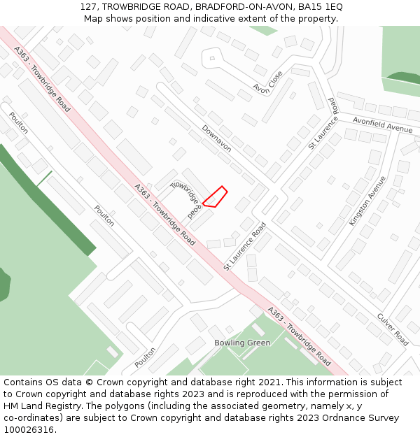 127, TROWBRIDGE ROAD, BRADFORD-ON-AVON, BA15 1EQ: Location map and indicative extent of plot