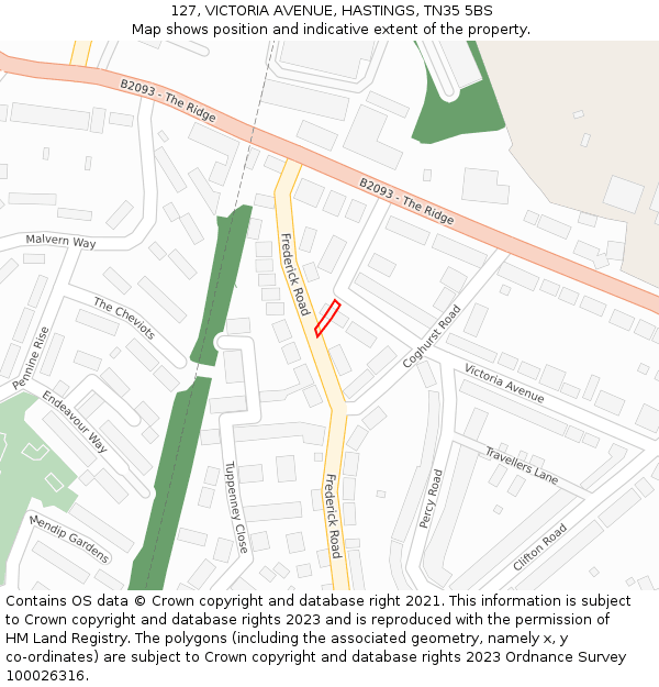 127, VICTORIA AVENUE, HASTINGS, TN35 5BS: Location map and indicative extent of plot