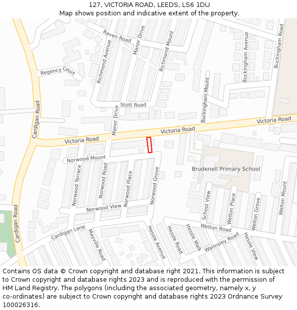 127, VICTORIA ROAD, LEEDS, LS6 1DU: Location map and indicative extent of plot
