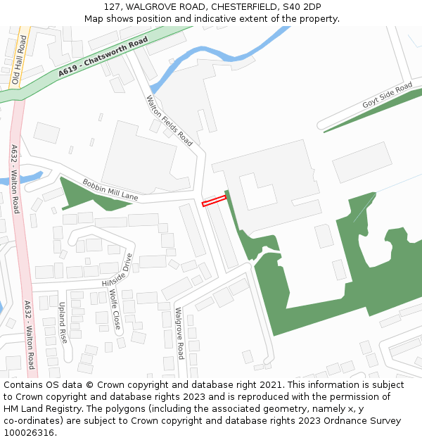 127, WALGROVE ROAD, CHESTERFIELD, S40 2DP: Location map and indicative extent of plot