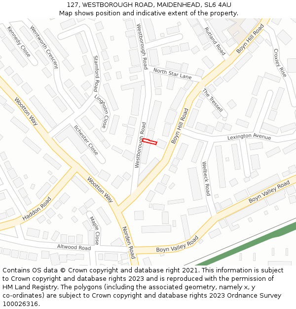 127, WESTBOROUGH ROAD, MAIDENHEAD, SL6 4AU: Location map and indicative extent of plot