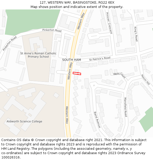 127, WESTERN WAY, BASINGSTOKE, RG22 6EX: Location map and indicative extent of plot