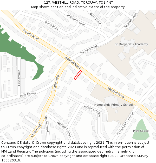 127, WESTHILL ROAD, TORQUAY, TQ1 4NT: Location map and indicative extent of plot