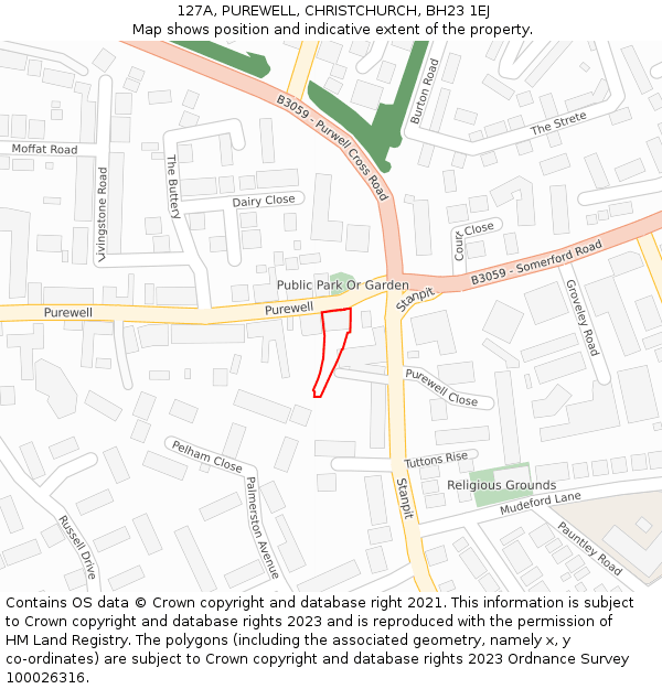 127A, PUREWELL, CHRISTCHURCH, BH23 1EJ: Location map and indicative extent of plot