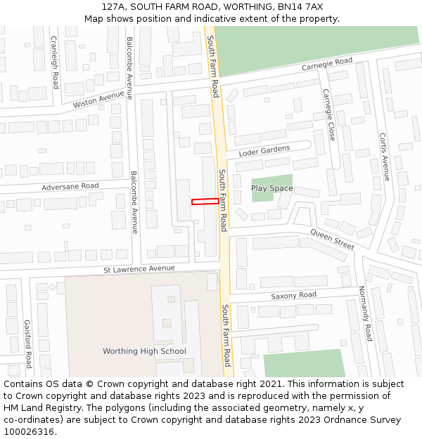 127A, SOUTH FARM ROAD, WORTHING, BN14 7AX: Location map and indicative extent of plot