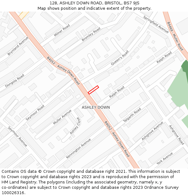 128, ASHLEY DOWN ROAD, BRISTOL, BS7 9JS: Location map and indicative extent of plot